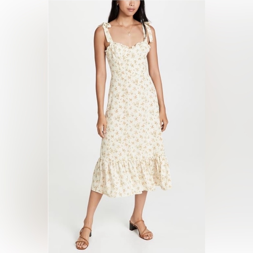 Tuckernuck || O.P.T. Toile de Jouy Midi Dress Floral Tie Shoulder Cream Small